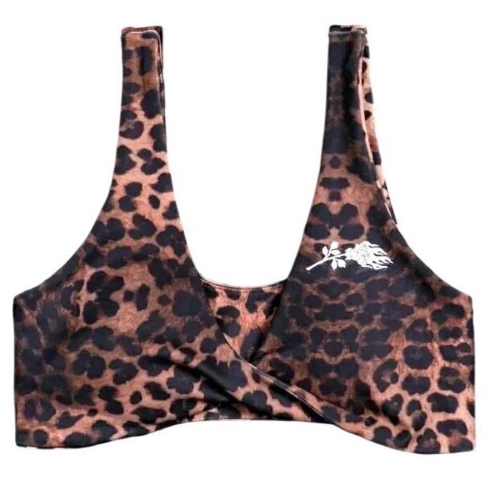 Civil regime Leopard Twist Bra Top White Rose Logo Athletic Medium